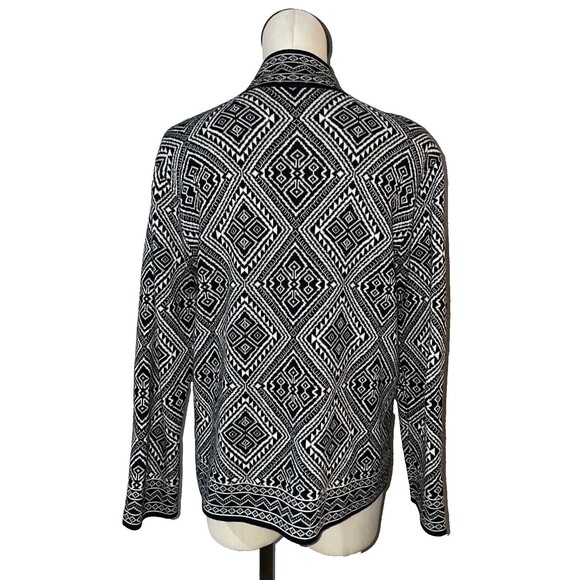 Chico’s Women’s Argyle Print Cardigan Sweater size 2/L Cotton Ramie Zip Up - Picture 5 of 6
